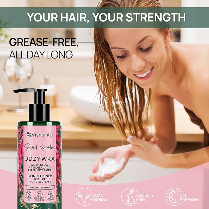 Vis Plantis Rosemary Shampoo for Greasy Hair 400 ml Natural for Oily Hair Scalp and Roots Gives Softness Shine Sulphate Free Clarifying With Milk Thistle Lemon Balm Extract - Image 2