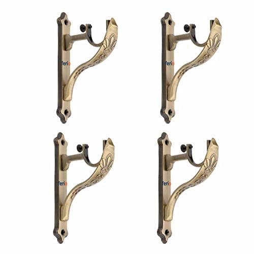 FERIO Premium Zinc Antique Brass Designer Heavy Curtain Supports for Door and Window Curtain Brackets Set/Holder for 1 Inch Rod (Pack of 4 Pcs) (4) - Image 1