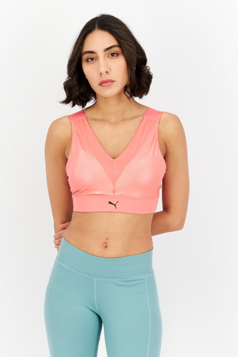 PUMA Women Brand Logo Padded Sports Bra, Pink - Image 1