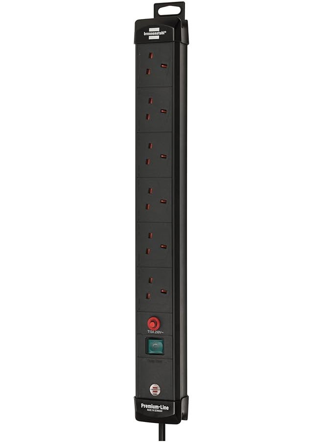 erorex - Premium Line 6 Way Extension Socket With On Off Switch And Safety Fuse Button Long 3M Cable For Large Rooms H05Vv F3G1 5 Black With 13A Fuse - Image 1
