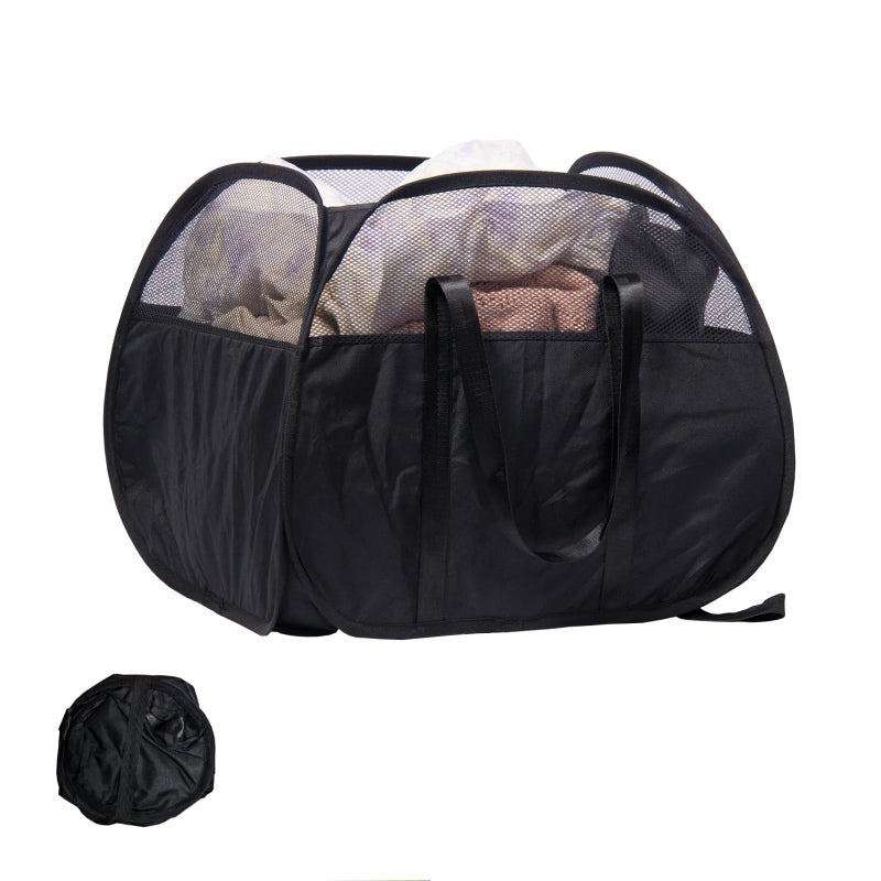 HEDONLEE Collapsible Laundry Basket 90L Foldable Pop Up Laundry Hamper with Reinforced Handles Tear Proof Mesh Dirty Clothes Hamper for Laundry Black