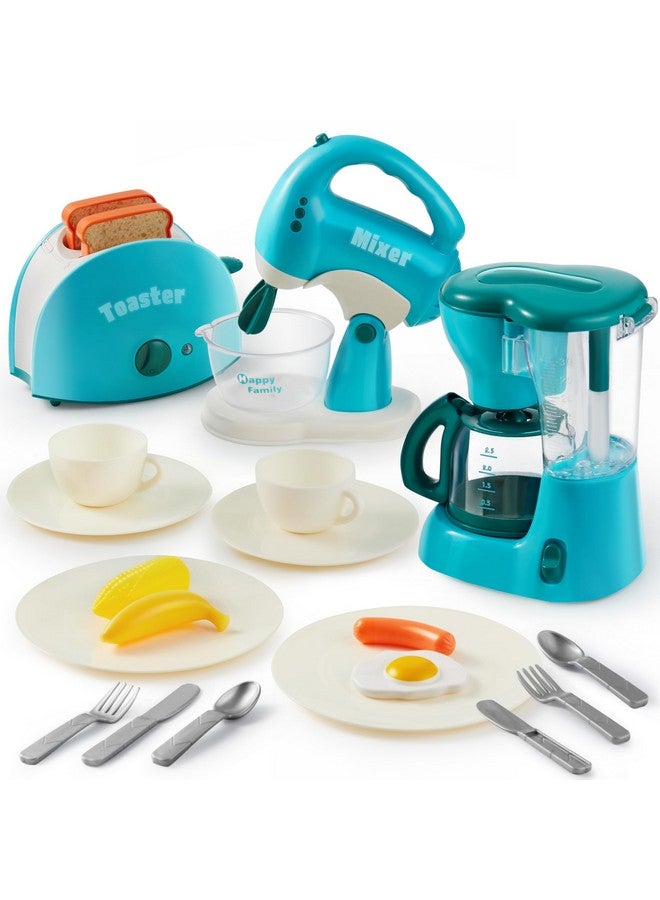 Joyin Play Kitchen Toys, Pretend Play Food Kitchen Accessories GirlsToy with Coffee Maker, Mixer, Toaster with Realistic Lights& Sounds, Birthday Gift for Kids Ages 2 3 4 5, Blue - Image 1