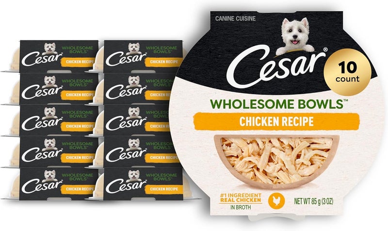 Cesar Wholesome Bowls Adult Wet Dog Food, Chicken, Recipe, Wet Food for Dogs, 3 Oz. Bowls, 10 Count - Image 1
