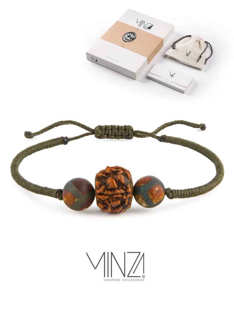 Minza Minza ” Shiva ” Rudraksha and Tibetan stones, Handmade Bracelet for Men, Woven & Braided Bracelet, Jewelry for Casual & Special Occasion