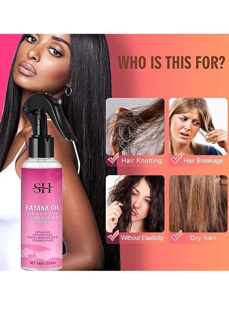 Batana Oil Leave in Conditioner Spray Natural 100% Raw Batana Oil Hair Leave in Conditioner Detangles Reduce Frizz Hair Deeply Moisturize and Strengthen Hair Leave in Conditioner（100ml）
