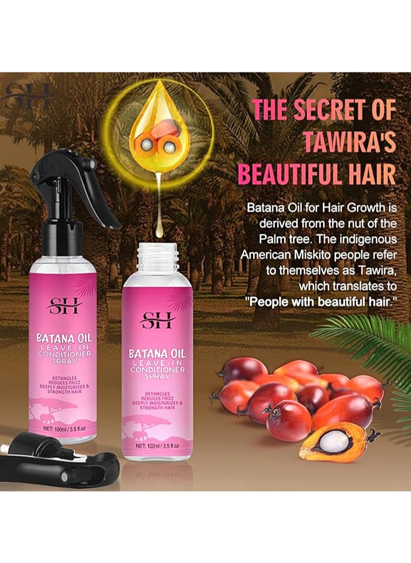Batana Oil Leave in Conditioner Spray Natural 100% Raw Batana Oil Hair Leave in Conditioner Detangles Reduce Frizz Hair Deeply Moisturize and Strengthen Hair Leave in Conditioner（100ml）