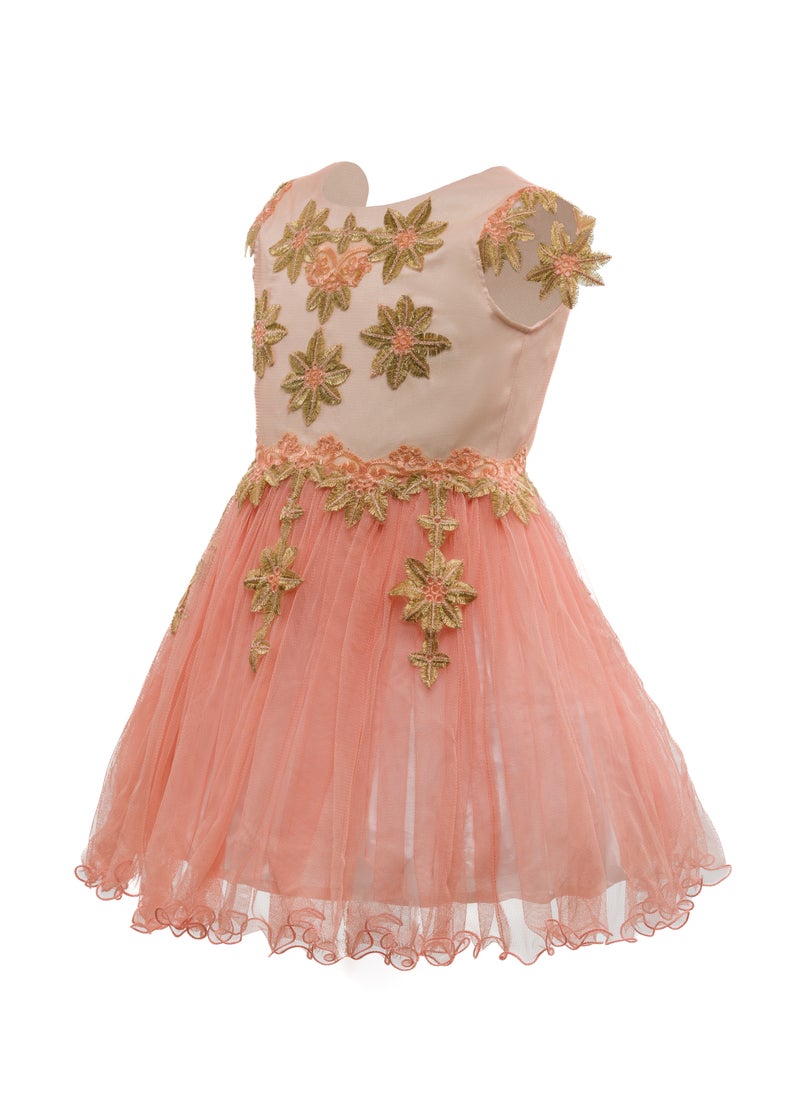 Queen cendrela color peach gold  with lace girls party dress, princess dress party Wear Wedding Evening Formal Pageant Dance Gown for Birthday Kid Girls Elegant  - Image 1