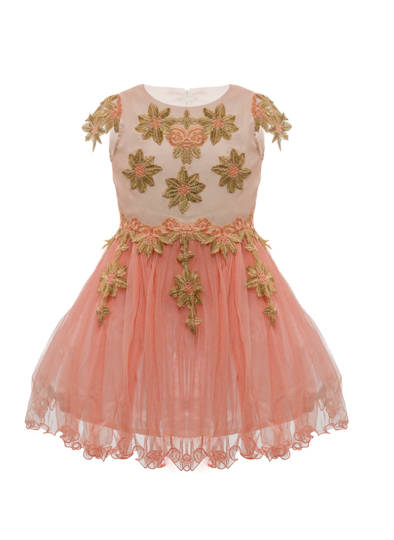 Queen cendrela color peach gold  with lace girls party dress, princess dress party Wear Wedding Evening Formal Pageant Dance Gown for Birthday Kid Girls Elegant  - Image 2
