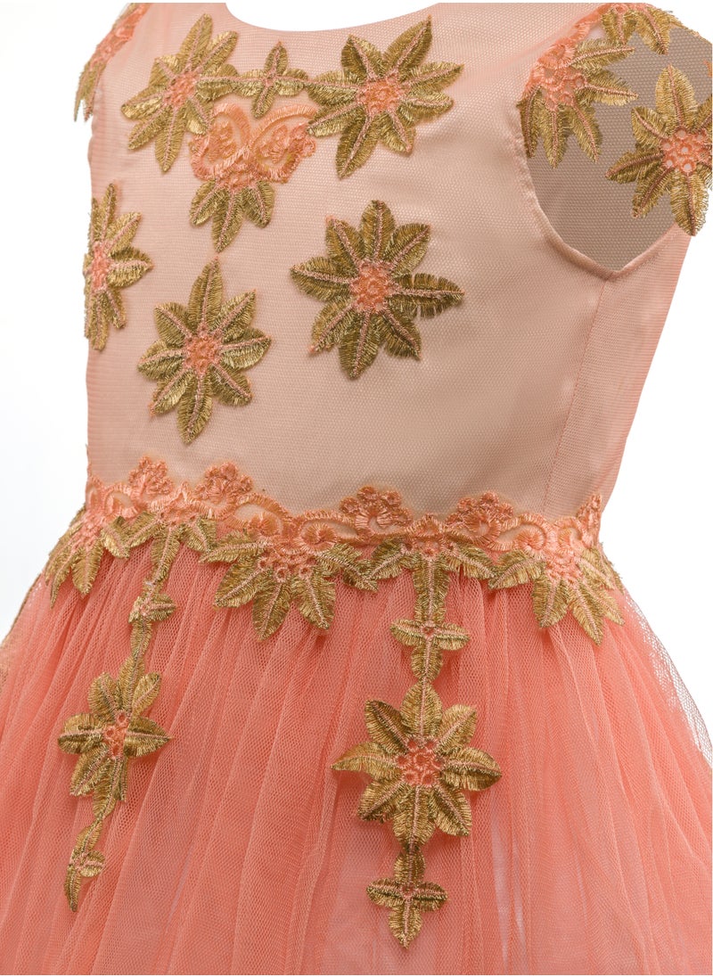Queen cendrela color peach gold  with lace girls party dress, princess dress party Wear Wedding Evening Formal Pageant Dance Gown for Birthday Kid Girls Elegant  - Image 3