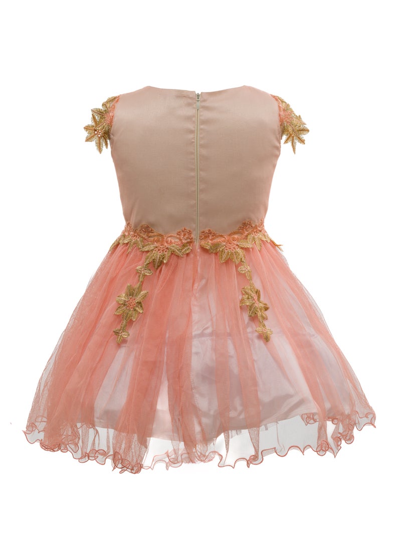Queen cendrela color peach gold  with lace girls party dress, princess dress party Wear Wedding Evening Formal Pageant Dance Gown for Birthday Kid Girls Elegant  - Image 4