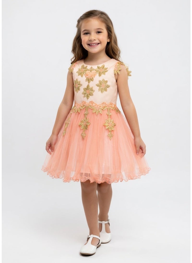 Queen cendrela color peach gold  with lace girls party dress, princess dress party Wear Wedding Evening Formal Pageant Dance Gown for Birthday Kid Girls Elegant - Image 1