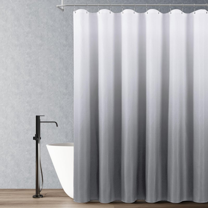Naturoom Grey Shower Curtains Grey and White Bath Curtain Ombre Fabric Drapes for Men Bathroom Water Repellent Waffle Cloth Shower Curtain Liner with 12 Hooks 72 x 72 Inches