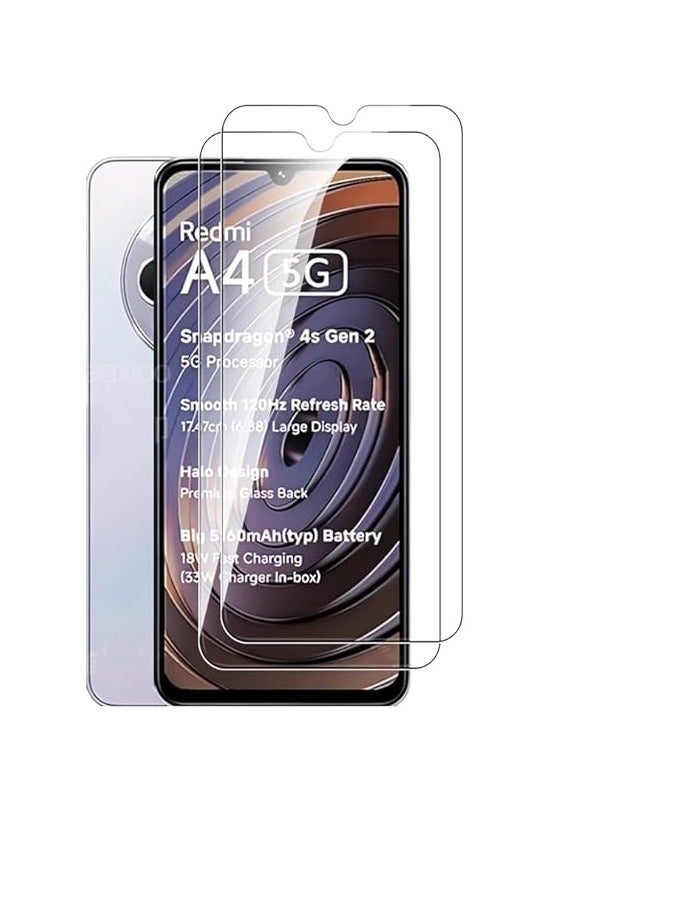 حافظة شاشة متوافقة مع Xiaomi Redmi A4 5G، 【2 قطعة】 مضادة للخدوش بصلابة 9H، زجاج مصفح خالٍ من الفقاعات، غشاء حماية شفاف بجودة HD لـ Redmi A4. - Image 1