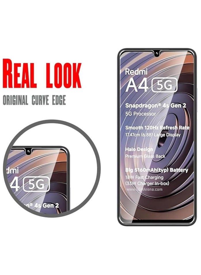 حافظة شاشة متوافقة مع Xiaomi Redmi A4 5G، 【2 قطعة】 مضادة للخدوش بصلابة 9H، زجاج مصفح خالٍ من الفقاعات، غشاء حماية شفاف بجودة HD لـ Redmi A4. - Image 2