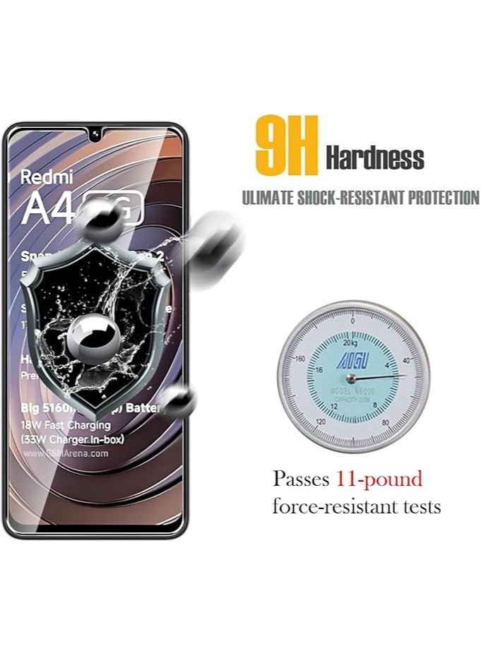 حافظة شاشة متوافقة مع Xiaomi Redmi A4 5G، 【2 قطعة】 مضادة للخدوش بصلابة 9H، زجاج مصفح خالٍ من الفقاعات، غشاء حماية شفاف بجودة HD لـ Redmi A4. - Image 4