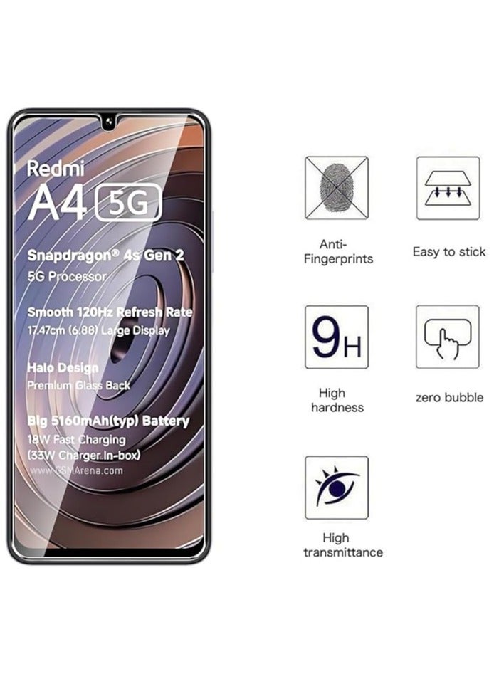 حافظة شاشة متوافقة مع Xiaomi Redmi A4 5G، 【2 قطعة】 مضادة للخدوش بصلابة 9H، زجاج مصفح خالٍ من الفقاعات، غشاء حماية شفاف بجودة HD لـ Redmi A4. - Image 3