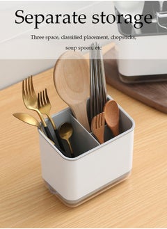 DUNISO Kitchen cutlery rack, multifunctional household storage box with three compartments and drain pan, detachable, suitable for storing chopsticks, spoons and forks, 15 * 10 * 14cm  - Image 4