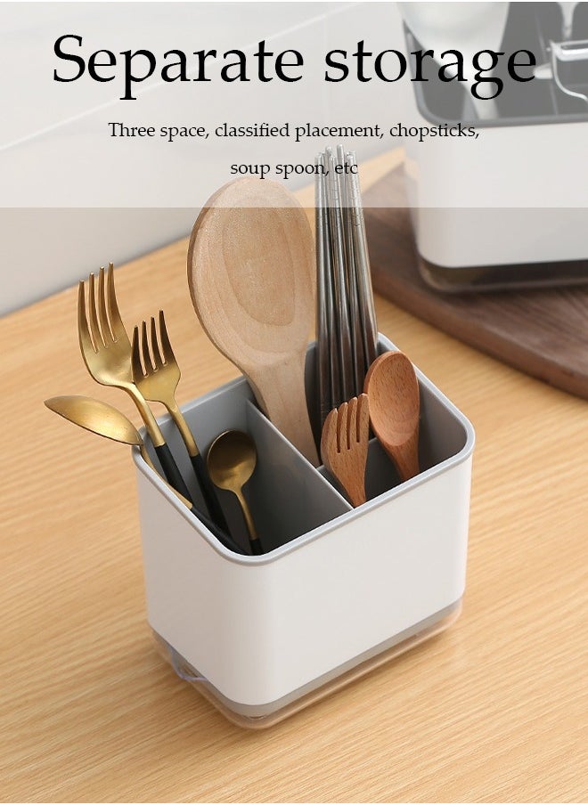 DUNISO - Kitchen cutlery rack, multifunctional household storage box with three compartments and drain pan, detachable, suitable for storing chopsticks, spoons and forks, 15 * 10 * 14cm - Image 1