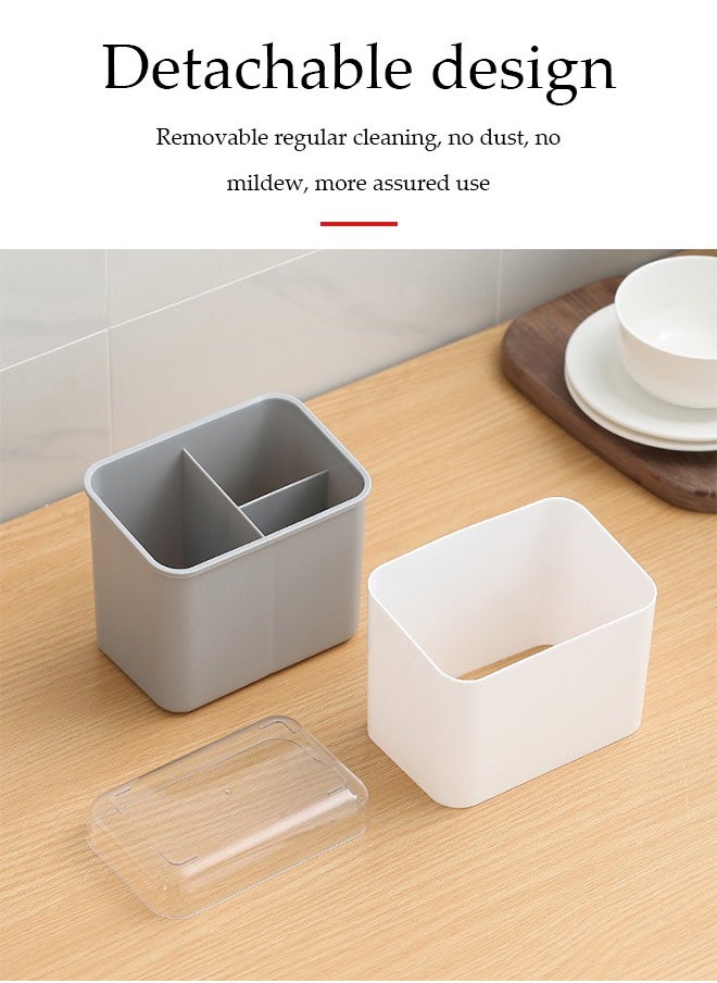 DUNISO - Kitchen cutlery rack, multifunctional household storage box with three compartments and drain pan, detachable, suitable for storing chopsticks, spoons and forks, 15 * 10 * 14cm - Image 1