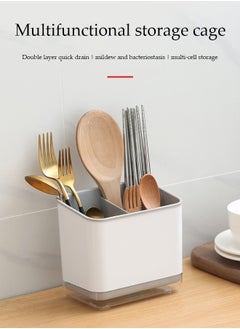DUNISO Kitchen cutlery rack, multifunctional household storage box with three compartments and drain pan, detachable, suitable for storing chopsticks, spoons and forks, 15 * 10 * 14cm  - Image 2