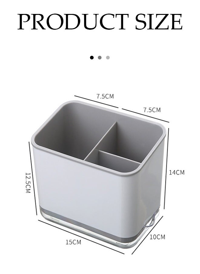 DUNISO - Kitchen cutlery rack, multifunctional household storage box with three compartments and drain pan, detachable, suitable for storing chopsticks, spoons and forks, 15 * 10 * 14cm - Image 1