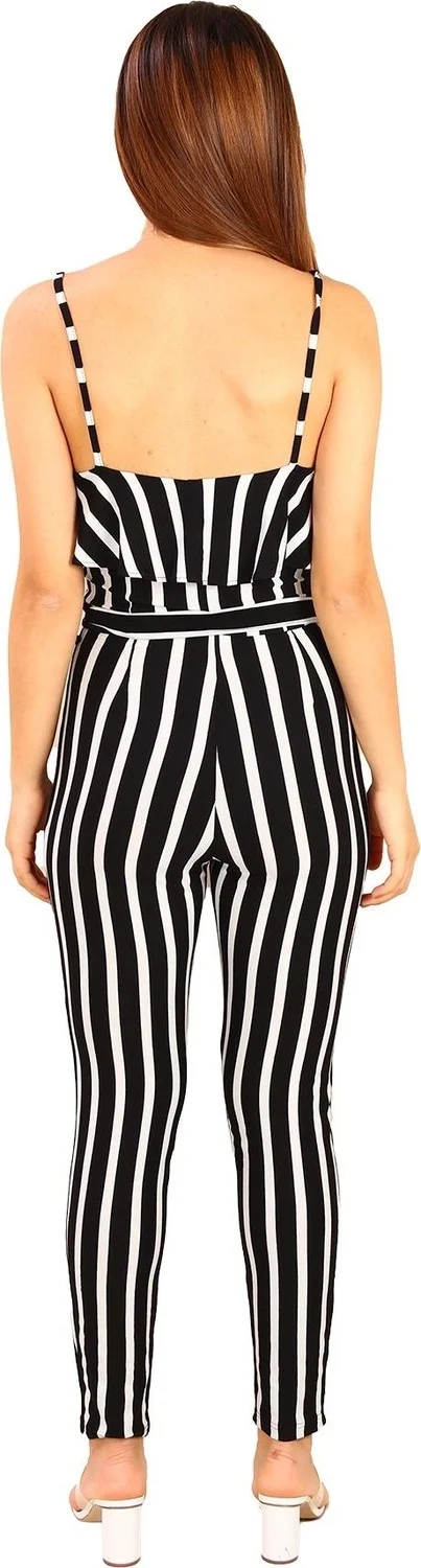 Alexander Gardi Thick Striped Strap Frilly Jumpsuit Navy Blue-White (BYN135102)