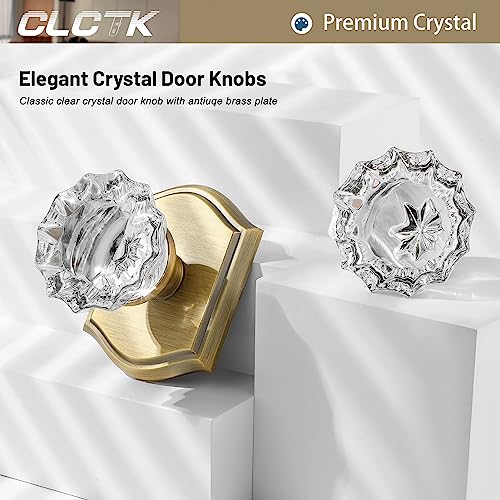 CLCTK Crystal Door Knobs Interior, Vintage Style Passage Glass Antique Brass Door Knobs for Hall Closet, 1 Pack - Image 4