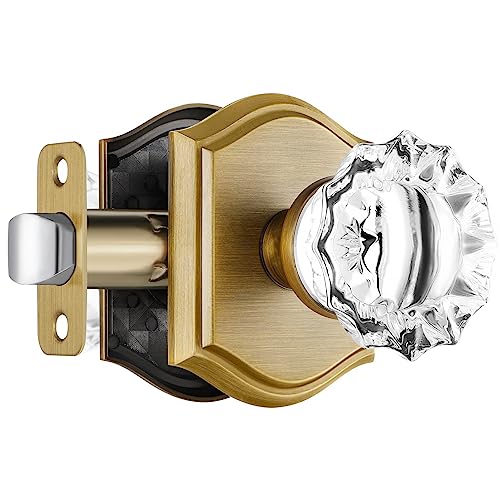 CLCTK Crystal Door Knobs Interior, Vintage Style Passage Glass Antique Brass Door Knobs for Hall Closet, 1 Pack - Image 1
