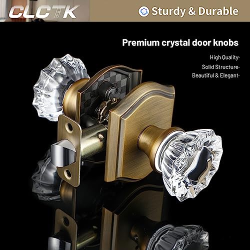 CLCTK Crystal Door Knobs Interior, Vintage Style Passage Glass Antique Brass Door Knobs for Hall Closet, 1 Pack - Image 2
