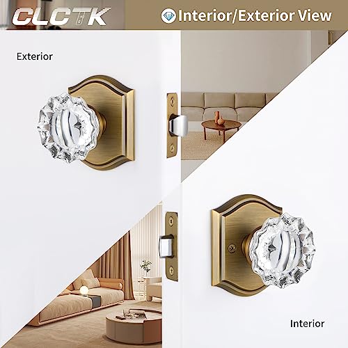CLCTK Crystal Door Knobs Interior, Vintage Style Passage Glass Antique Brass Door Knobs for Hall Closet, 1 Pack - Image 3