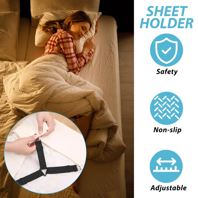 Mugath Bed Sheet Clips ǀ Fitted Sheet Straps Grippers Holders Keep Your Bed Sheet Stay in Place ǀ Elastic Adjustable Fitted Sheet Clips Suspenders Suitable for All Bedding - Image 5