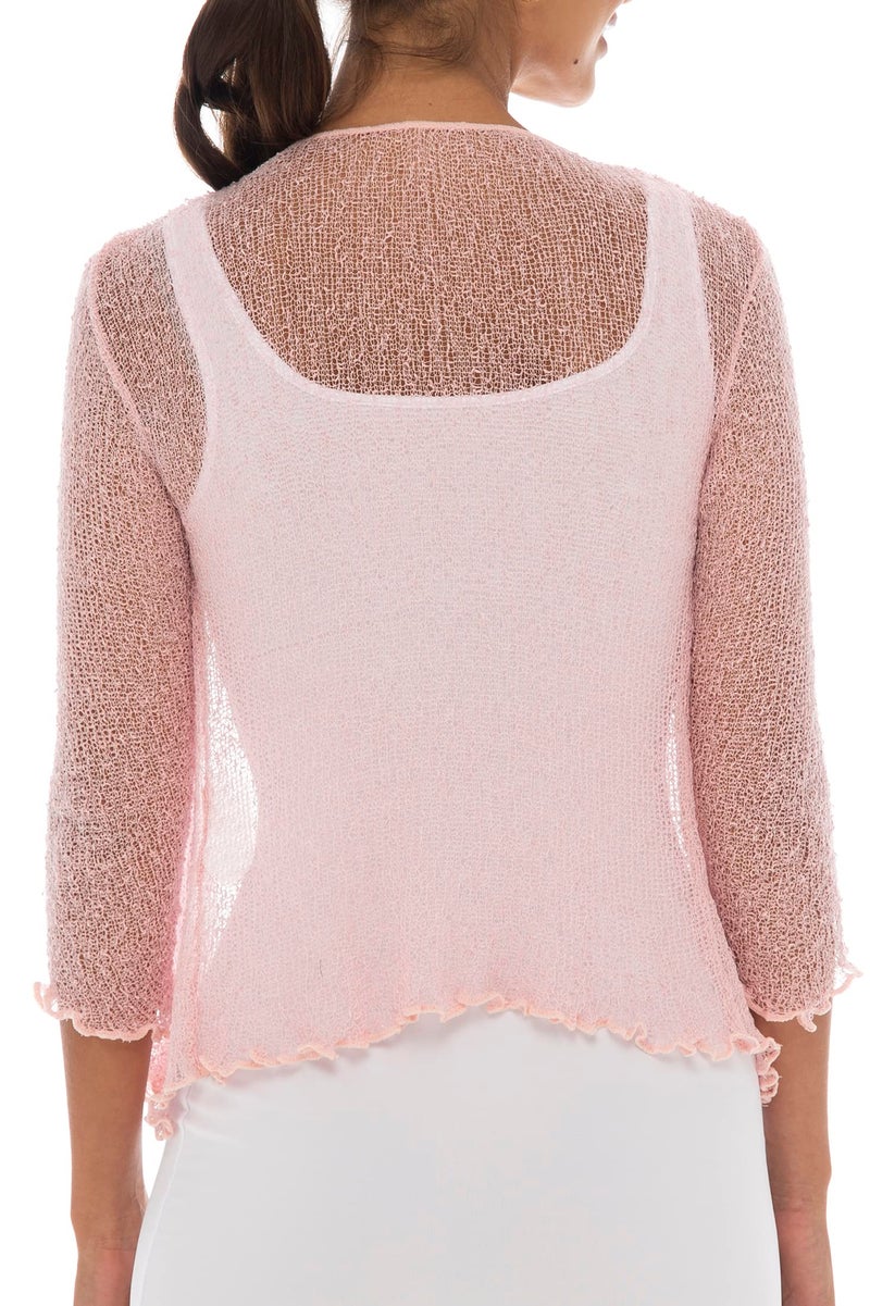 Back From Bali Womens Lightweight Knit Cardigan Shrug Lite Sheer Ballet Pink - Image 2