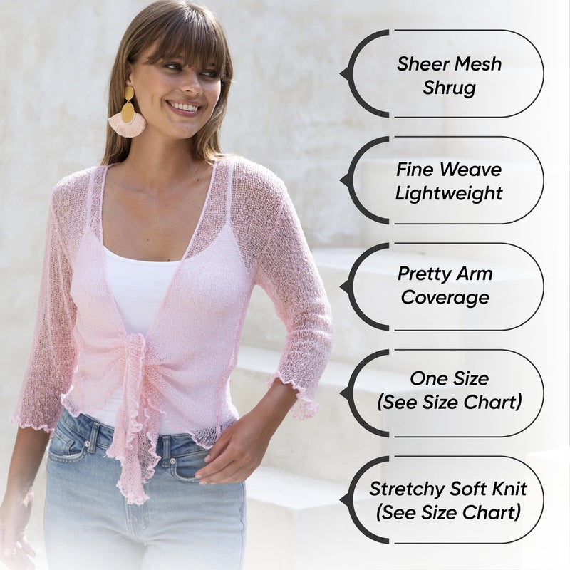 Back From Bali Womens Lightweight Knit Cardigan Shrug Lite Sheer Ballet Pink - Image 3