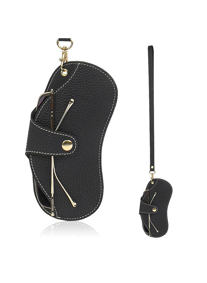 O Ozone Portable Soft Genuine Leather Glasses Case Slim Travel Sunglasses Pouch Outdoor Carrying Organizer Eyeglass Bags with Wrist Strap Reading Glasses Case for Men Women - Black  - Image 1