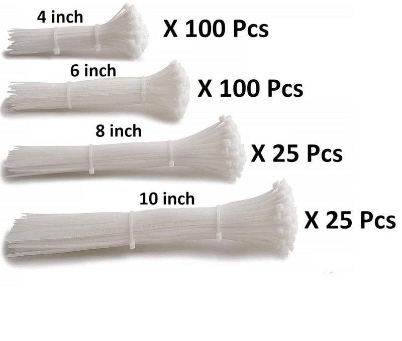 ART IFACT Nylon 250 Pieces of Nylon Cable Tie 4, 6, 8 and 10 inch- Super Strong, Natural Colour (Combination 1) - Image 2