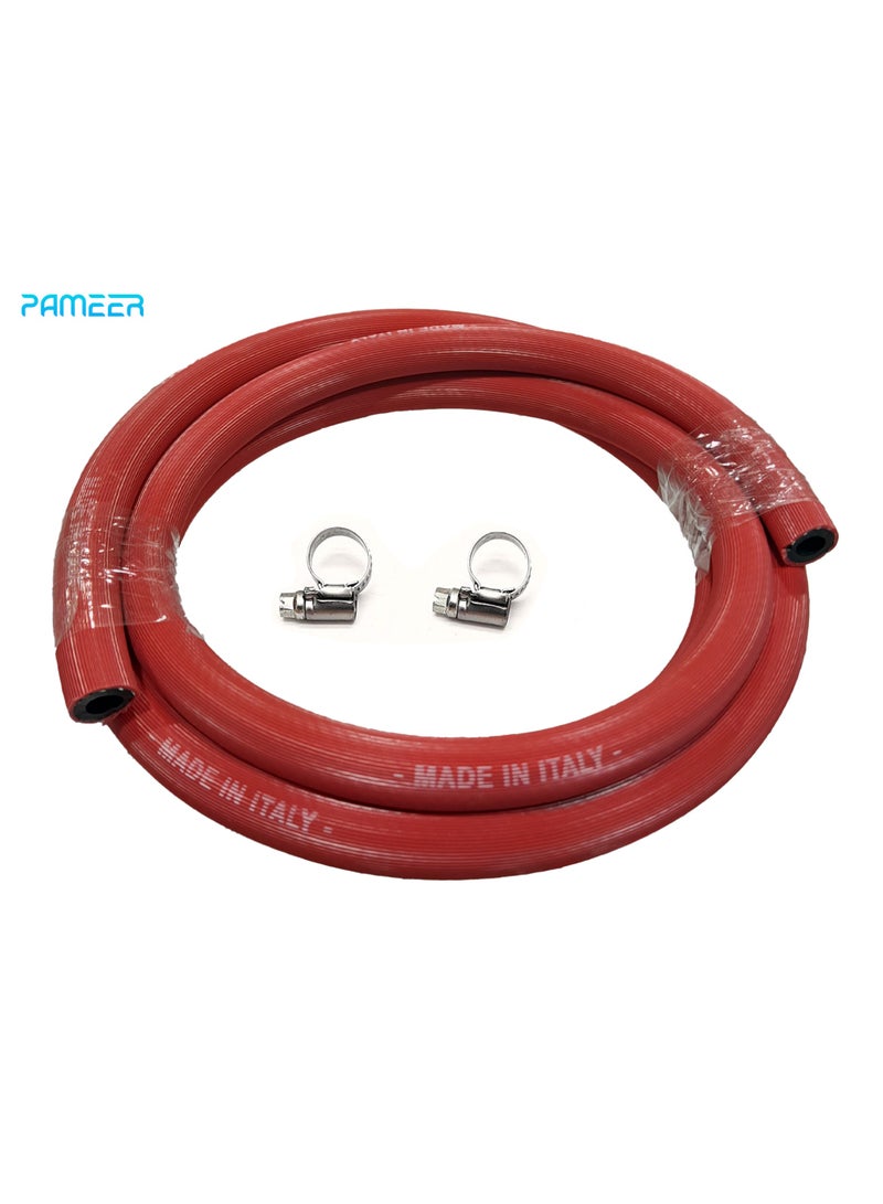 PAMEER Made in Italy, 2-meter Butane/propane LPG Gas Cylinder Hose Pipe 9mm internal bore with 2 clips, Hose Propane Butane LPG gas Pipe for outdoor Camping Barbecue party, BBQ set, Connection Kit for LP/LPG. - Image 1