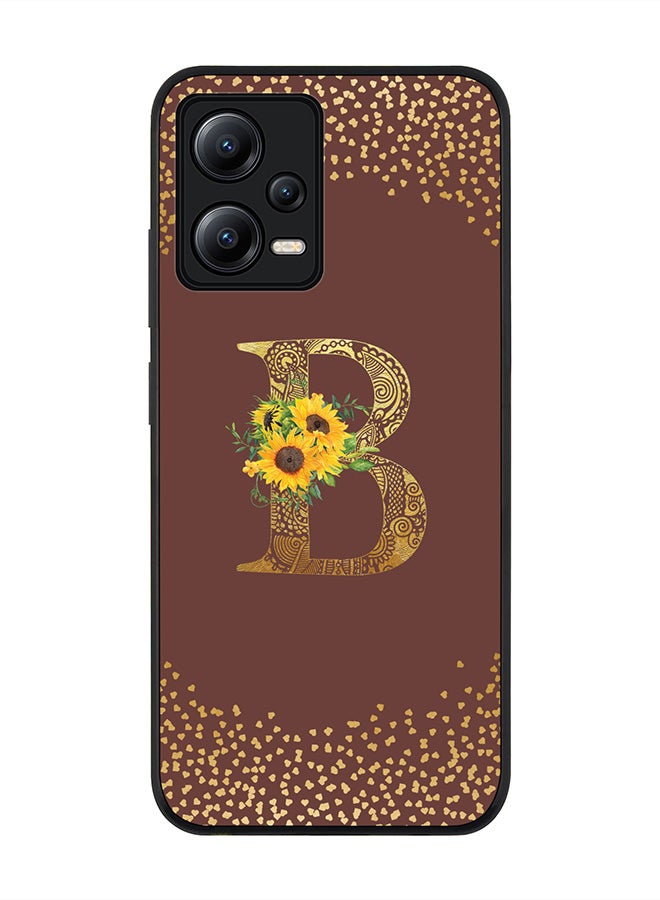 Stylizedd Rugged Black edge case for Poco X5 / Redmi Note 12 5G Slim fit Soft Case Flexible Rubber Edges Anti Drop TPU Gel Thin Cover - Custom Monogram Initial Floral Pattern Alphabet - B - Brown - Image 1