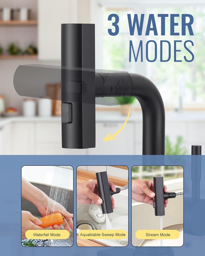 ALEASHA Bar Sink Faucet Single Hole, 3 Water Modes Wet Bar Faucets with Pull Out Sprayer, Prep Sink Faucet 360 Swivel for Small Kitchen Bathroom Faucets with cUPC Supply Lines, Matte Black - Image 3
