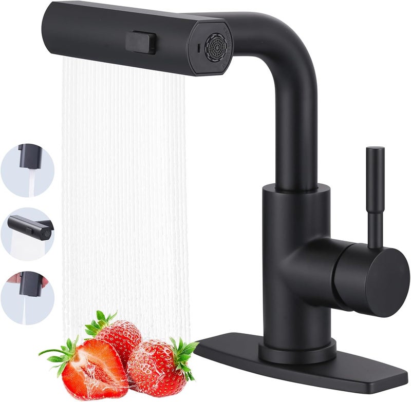 ALEASHA Bar Sink Faucet Single Hole, 3 Water Modes Wet Bar Faucets with Pull Out Sprayer, Prep Sink Faucet 360 Swivel for Small Kitchen Bathroom Faucets with cUPC Supply Lines, Matte Black - Image 1