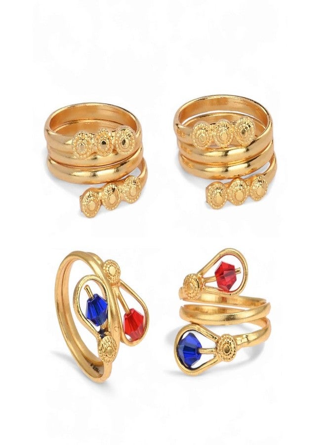 AanyaCentric Pack of 2 Pair Gold-Plated Toe Rings Adjustable, Traditional & Fashion Accessories for Women - Image 1