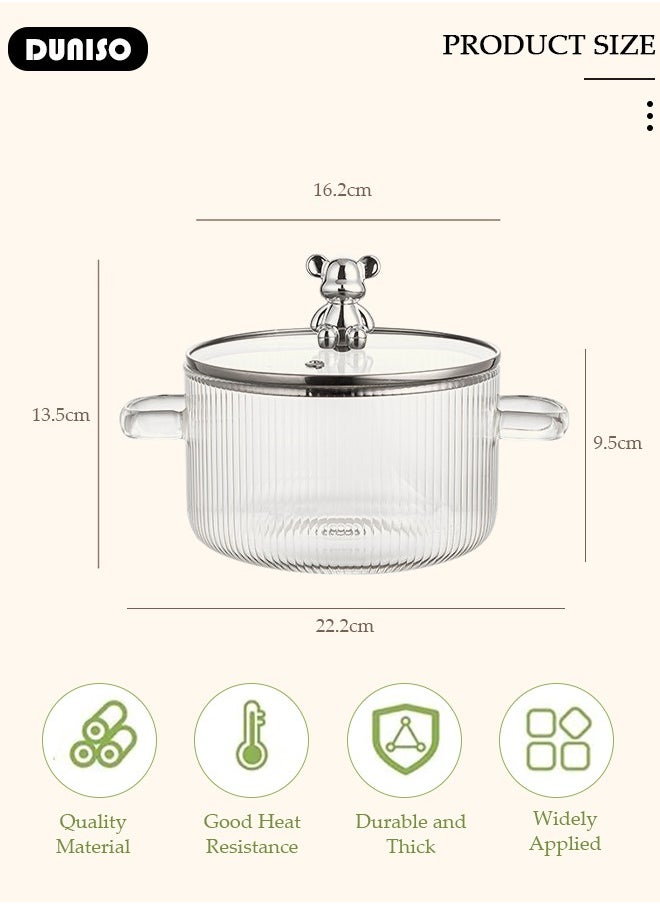 DUNISO Glass Cooking Pot Saucepan with Cover, 1600ml Heat Resistant Glass Cookware Stovetop Pot, Glass Stovetop Pot Safe with Handle, The Best Handmade Glass Cookware Set Cooktop Safe for Soup, Milk, Noodle, Soup  - Image 4