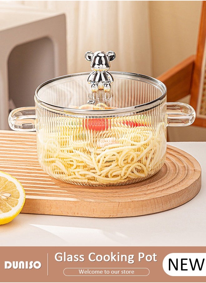 DUNISO Glass Cooking Pot Saucepan with Cover, 1600ml Heat Resistant Glass Cookware Stovetop Pot, Glass Stovetop Pot Safe with Handle, The Best Handmade Glass Cookware Set Cooktop Safe for Soup, Milk, Noodle, Soup  - Image 1