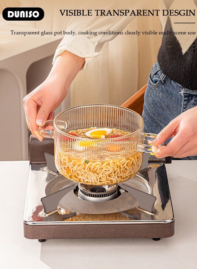 Glass Cooking Pot Saucepan with Cover, 1600ml Heat Resistant Glass Cookware Stovetop Pot, Glass Stovetop Pot Safe with Handle, The Best Handmade Glass Cookware Set Cooktop Safe for Soup, Milk, Noodle, Soup