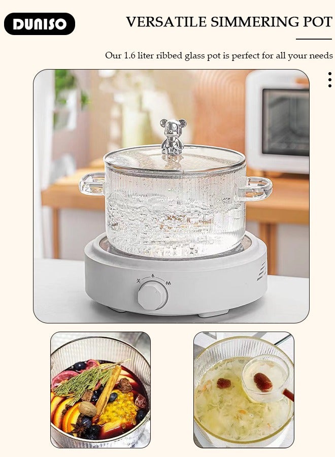 Glass Cooking Pot Saucepan with Cover, 1600ml Heat Resistant Glass Cookware Stovetop Pot, Glass Stovetop Pot Safe with Handle, The Best Handmade Glass Cookware Set Cooktop Safe for Soup, Milk, Noodle, Soup