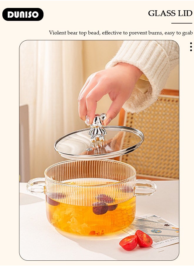 DUNISO Glass Cooking Pot Saucepan with Cover, 1600ml Heat Resistant Glass Cookware Stovetop Pot, Glass Stovetop Pot Safe with Handle, The Best Handmade Glass Cookware Set Cooktop Safe for Soup, Milk, Noodle, Soup  - Image 5