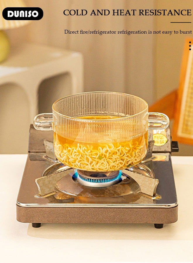 Glass Cooking Pot Saucepan with Cover, 1600ml Heat Resistant Glass Cookware Stovetop Pot, Glass Stovetop Pot Safe with Handle, The Best Handmade Glass Cookware Set Cooktop Safe for Soup, Milk, Noodle, Soup