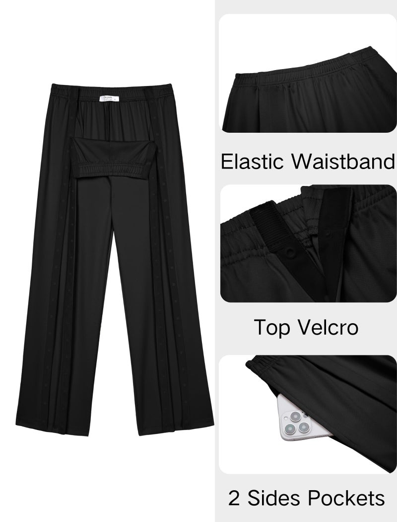 Deyeek Tear Away Pants for Women Side Slit Snap Sweatpants Loose Fit Post Surgery Casual Adaptive Clothing with Pockets Black - Image 4