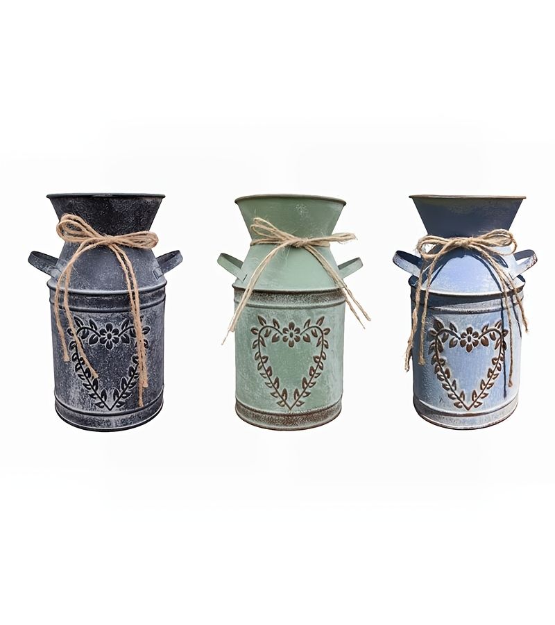 Creative Rope Heart Shaped Black Iron Double Eared Vase Desktop Vintage Flower Bucket Dried Flower Arrangement Container For Living Room Entrance Bookshelf Artistic Home Decoration - Image 5