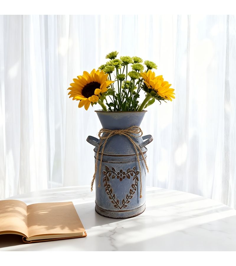 Creative Rope Heart Shaped Black Iron Double Eared Vase Desktop Vintage Flower Bucket Dried Flower Arrangement Container For Living Room Entrance Bookshelf Artistic Home Decoration - Image 4