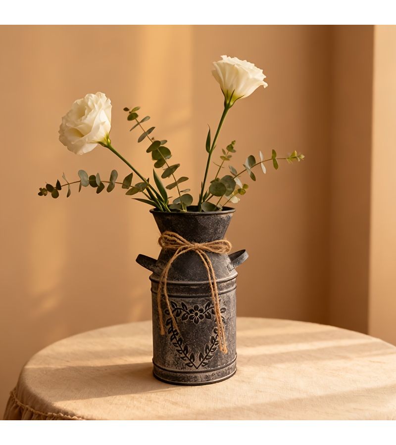 Creative Rope Heart Shaped Black Iron Double Eared Vase Desktop Vintage Flower Bucket Dried Flower Arrangement Container For Living Room Entrance Bookshelf Artistic Home Decoration - Image 2